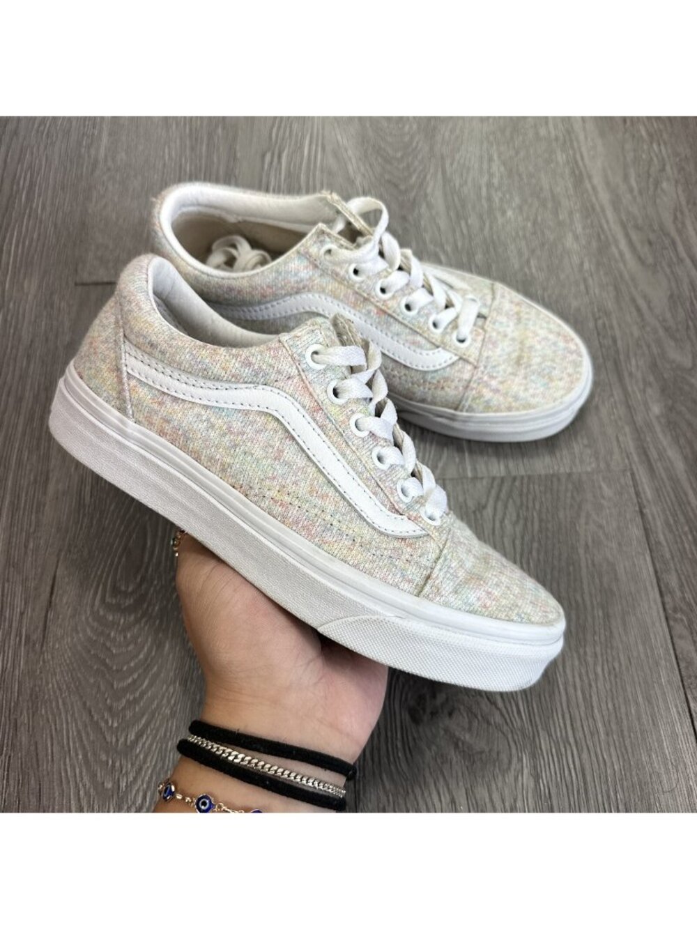 Vans Old Skool Rainbow Jersey Multicolor True White Skate Shoes Women’s Size 5